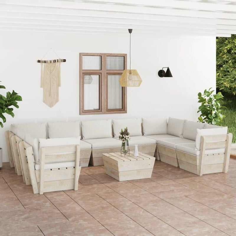 

Muebles de jardín de palés 10 piezas y cojines madera de abeto