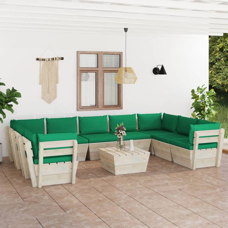 

Muebles de jardín de palés 10 piezas y cojines madera de abeto