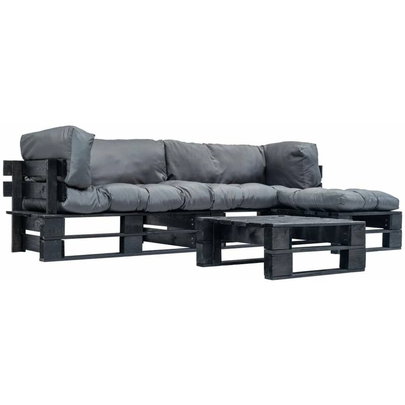

Happyshopping - Muebles de jardin de pales 4 pzas cojines grises madera