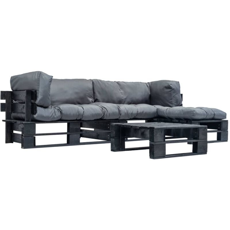 

vidaXL Muebles de jardín de palés 4 pzas cojines grises madera - Gris