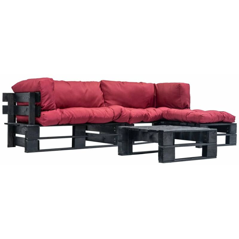 

Happyshopping - Muebles de jardin de pales 4 pzas cojines rojos madera