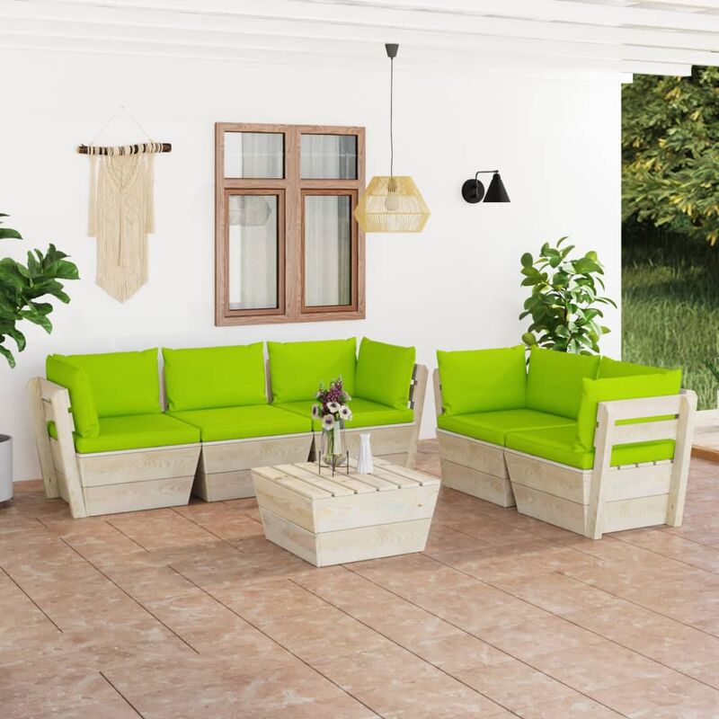 

Muebles de jardín de palés 6 piezas y cojines madera de abeto