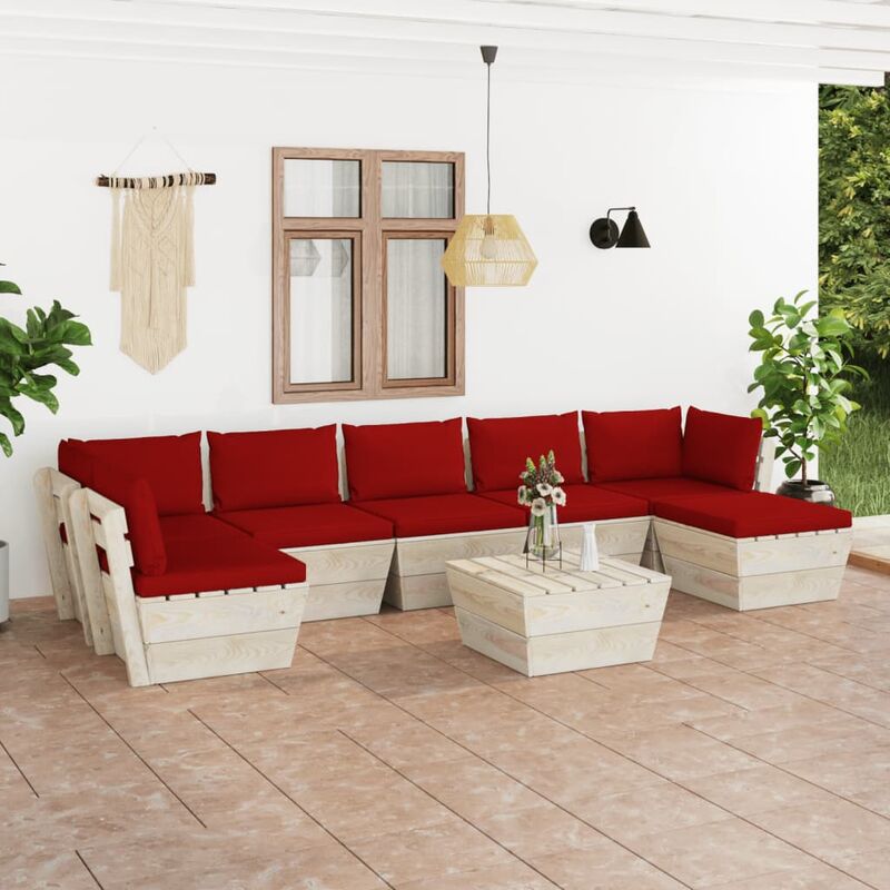 

Muebles de jardín de palés 8 piezas y cojines madera de abeto