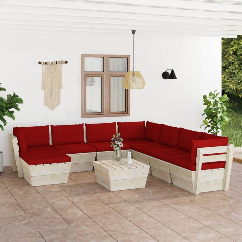 

Muebles de jardín de palés 9 piezas y cojines madera de abeto