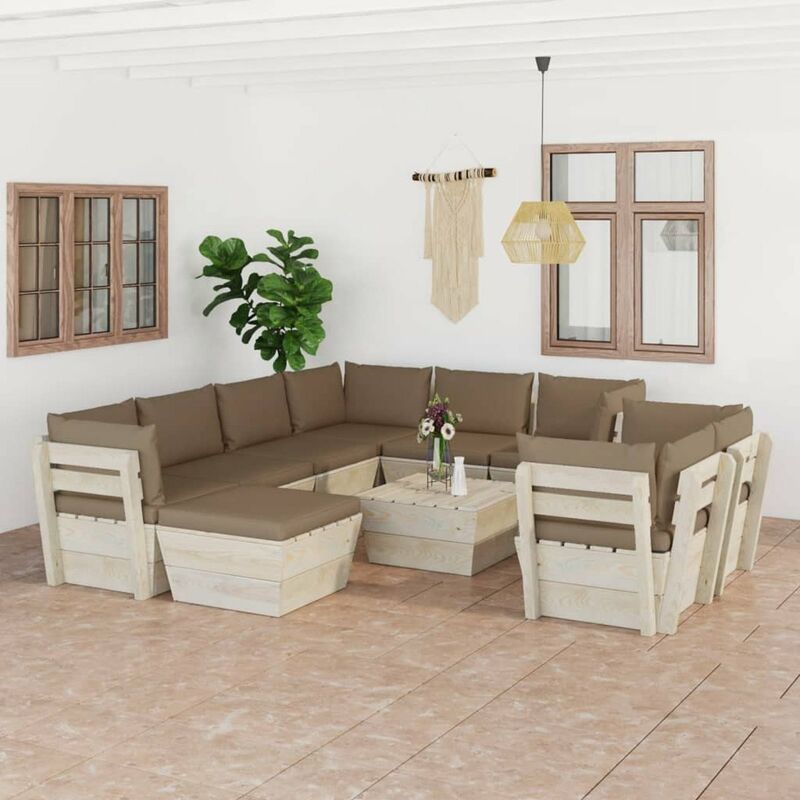 

Muebles de jardin de palets 10 pzas y cojines madera de abeto