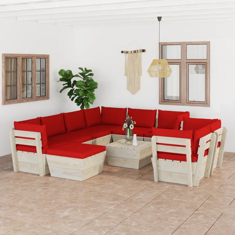

Muebles de jardín de palets 10 pzas y cojines madera de abeto