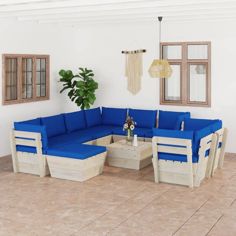 

Muebles de jardín de palets 10 pzas y cojines madera de abeto