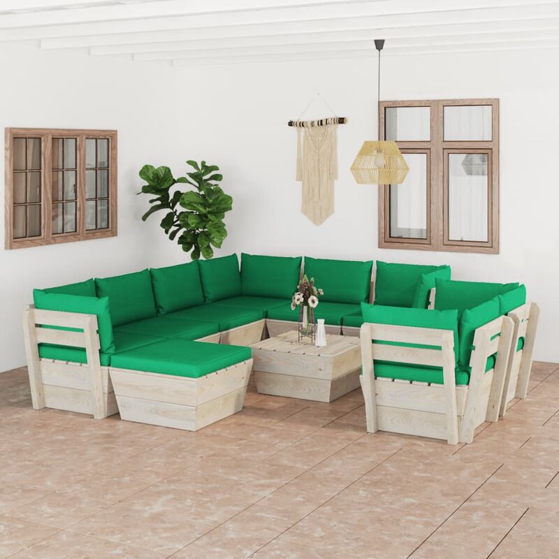 

Muebles de jardín de palets 10 pzas y cojines madera de abeto