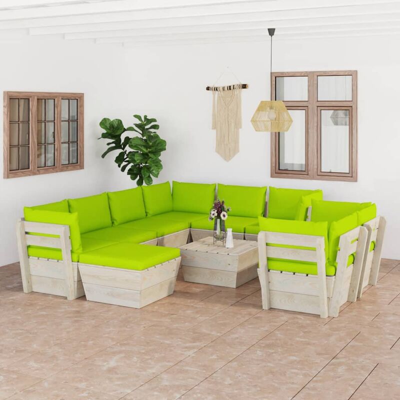

Muebles de jardín de palets 10 pzas y cojines madera de abeto