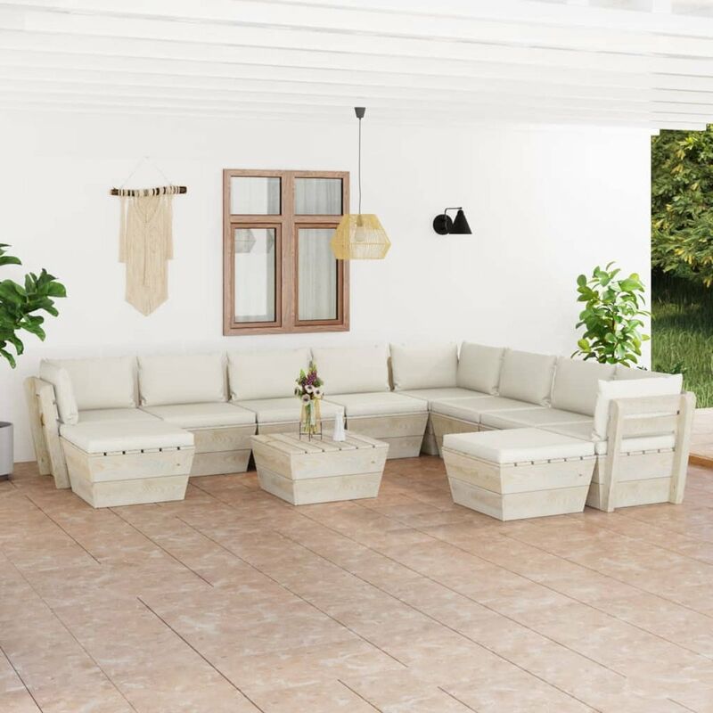 

Muebles de jardin de palets 11 pzas y cojines madera de abeto