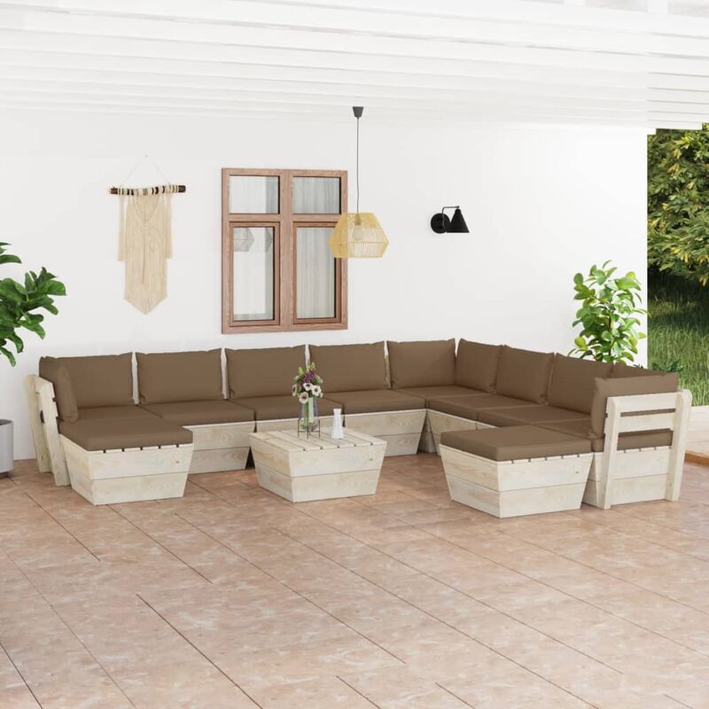 

Muebles de jardín de palets 11 pzas y cojines madera de abeto