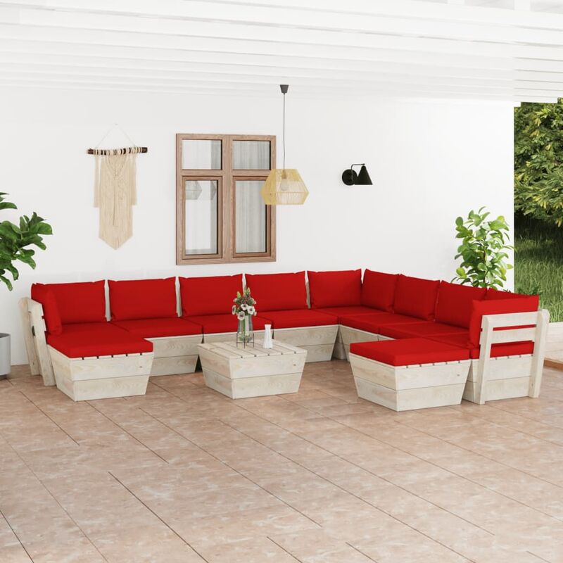 

Muebles de jardín de palets 11 pzas y cojines madera de abeto