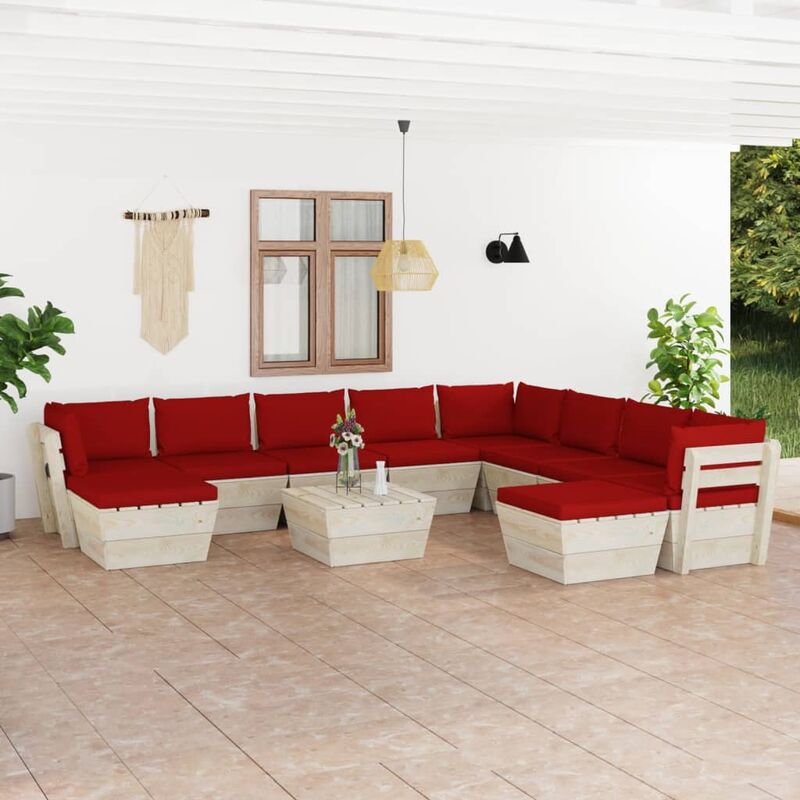 

Muebles de jardín de palets 11 pzas y cojines madera de abeto