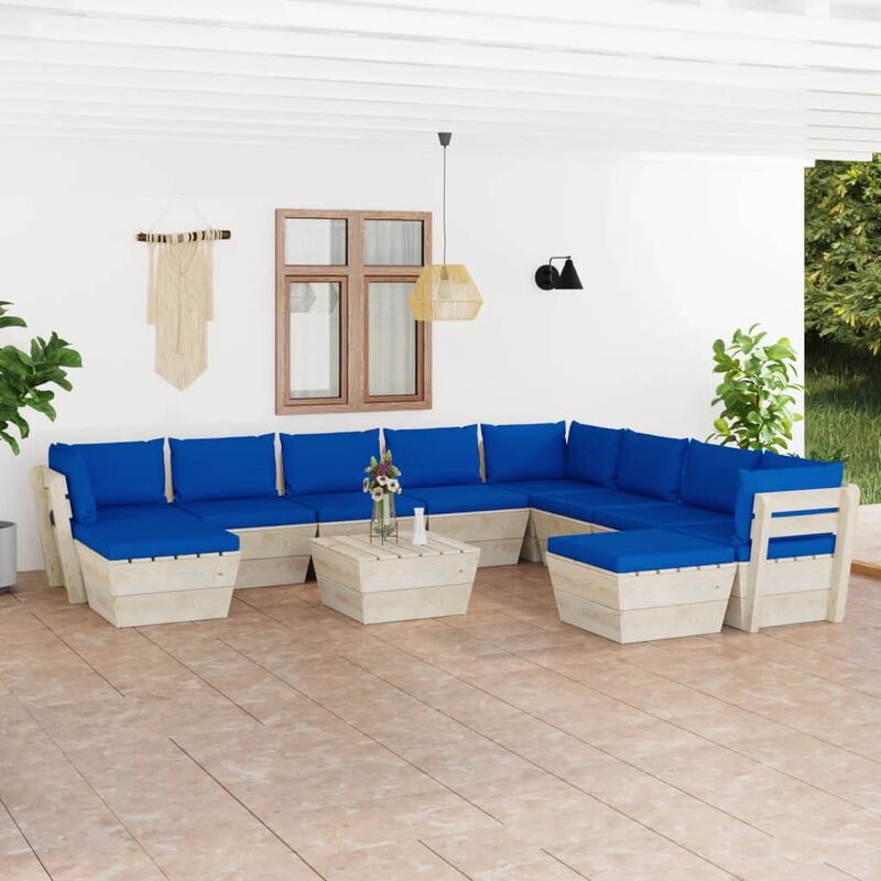 

Muebles de jardín de palets 11 pzas y cojines madera de abeto