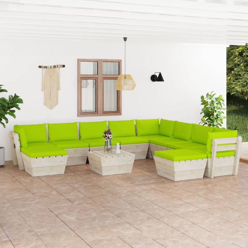 

Muebles de jardín de palets 11 pzas y cojines madera de abeto