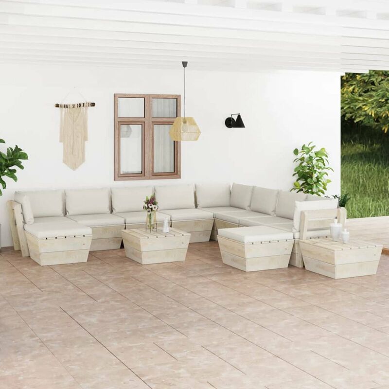 

Muebles de jardin de palets 12 pzas y cojines madera de abeto