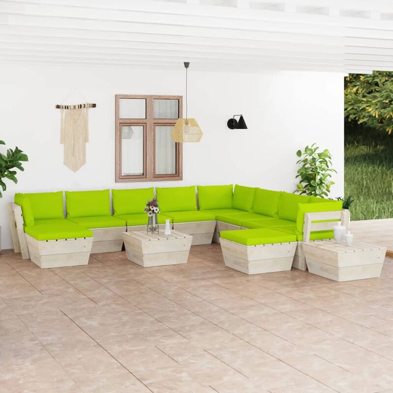 

Muebles de jardín de palets 12 pzas y cojines madera de abeto