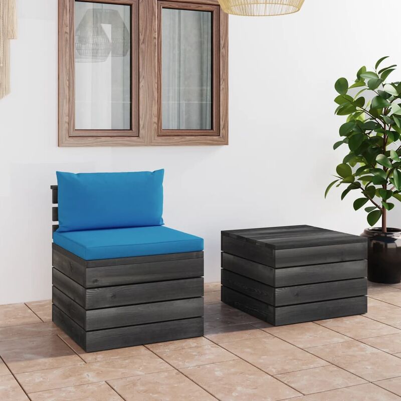 

Muebles de jardín de palets 2 piezas cojines madera de pino