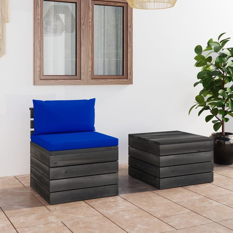 

Muebles de jardín de palets 2 piezas cojines madera de pino