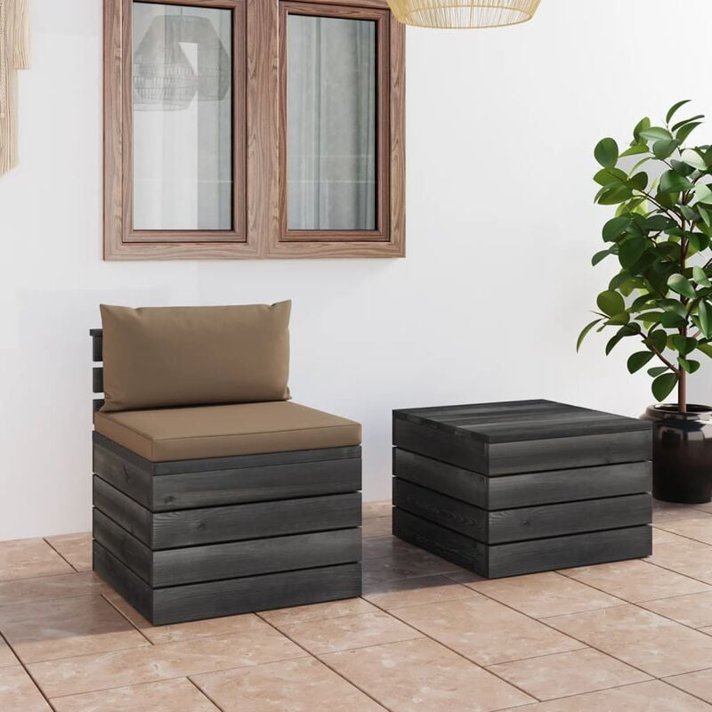 

Muebles de jardín de palets 2 piezas cojines madera de pino