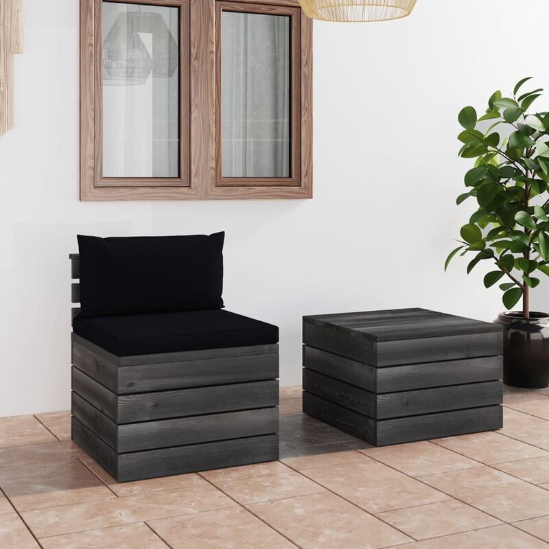 

Muebles de jardín de palets 2 piezas cojines madera maciza pino