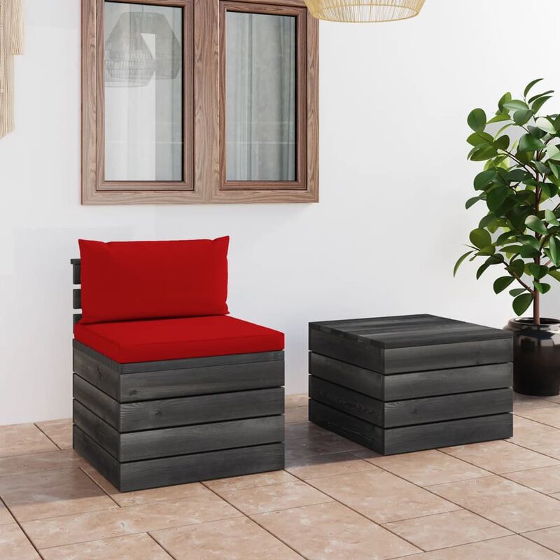 

Muebles de jardín de palets 2 piezas cojines madera maciza pino