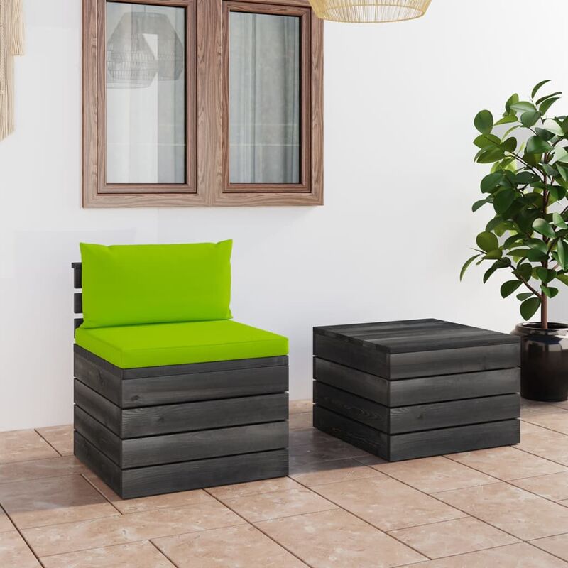 

Muebles de jardín de palets 2 piezas cojines madera maciza pino