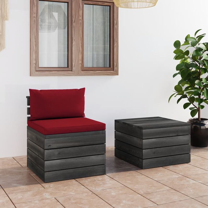 

Muebles de jardín de palets 2 piezas cojines madera maciza pino