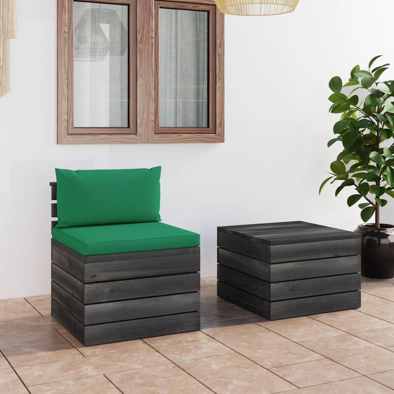

Muebles de jardín de palets 2 piezas cojines madera maciza pino