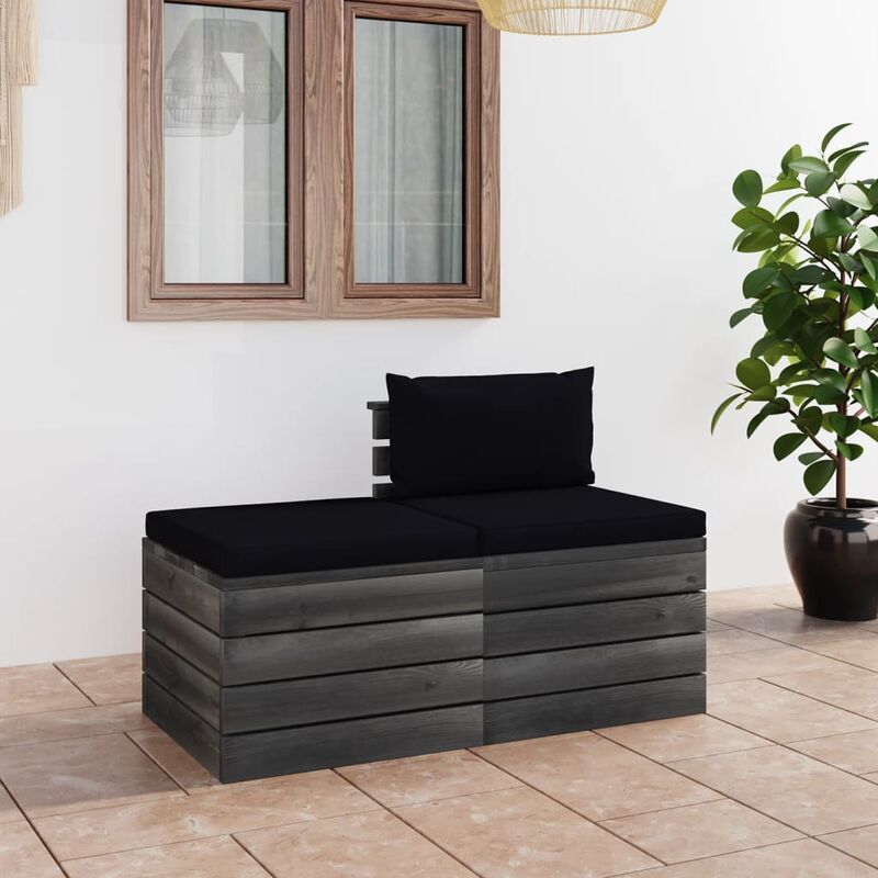 

Muebles de jardín de palets 2 piezas cojines madera maciza pino