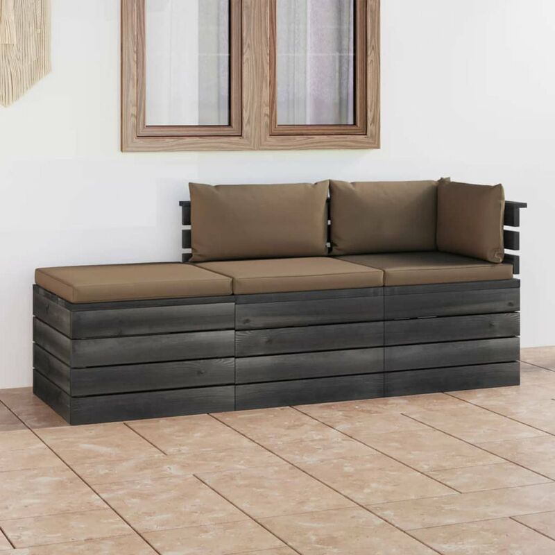 

Happyshopping - Muebles de jardin de palets 3 piezas cojines madera maciza pino