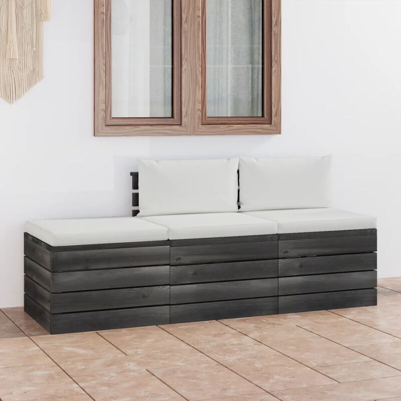 

Muebles de jardín de palets 3 piezas cojines madera maciza pino