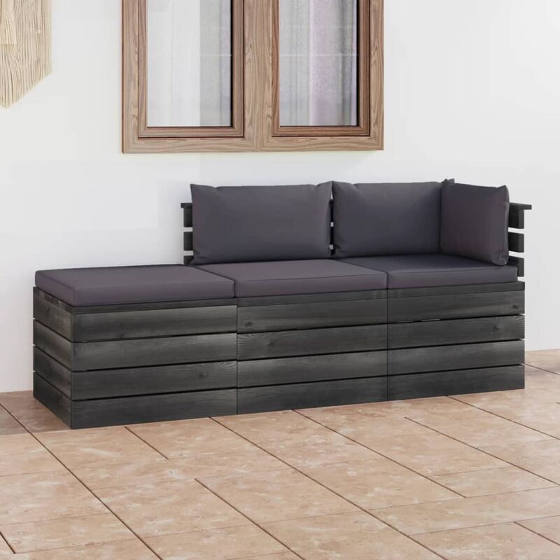 

Muebles de jardín de palets 3 piezas cojines madera maciza pino