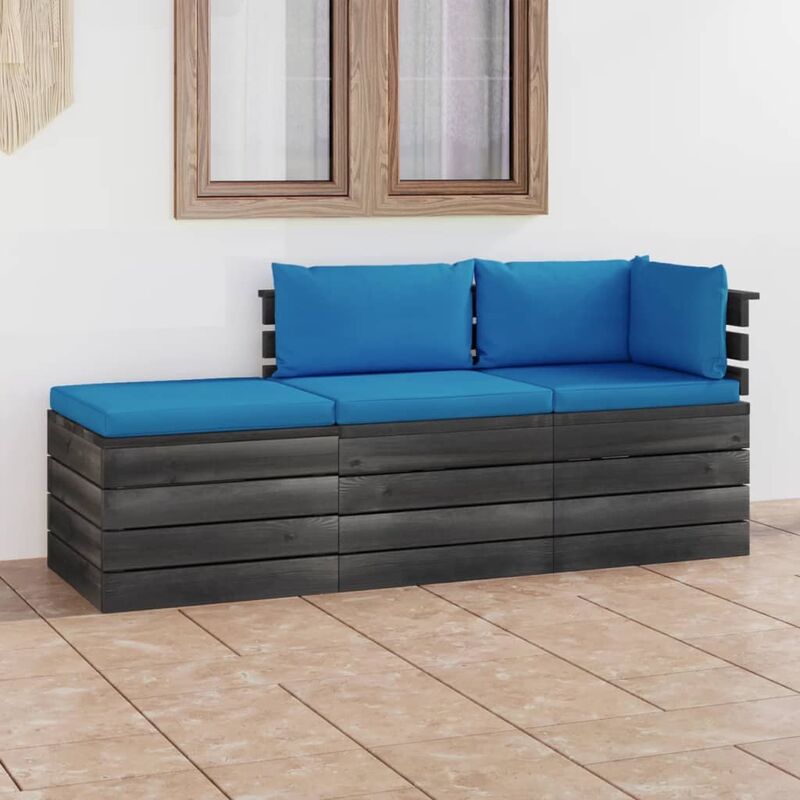 

Muebles de jardín de palets 3 piezas cojines madera maciza pino