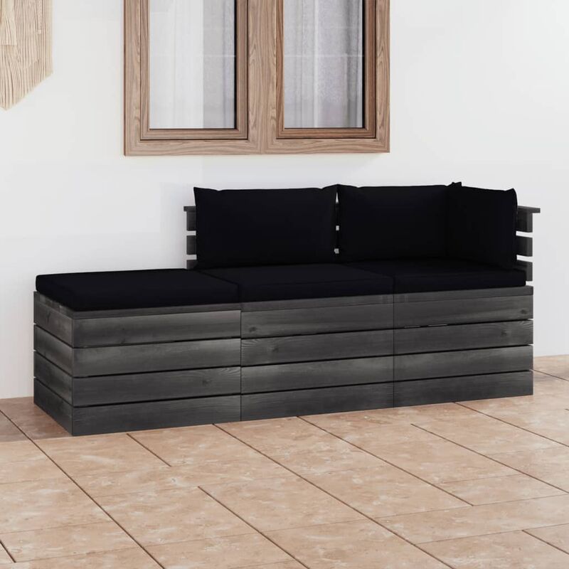 

Muebles de jardín de palets 3 piezas cojines madera maciza pino