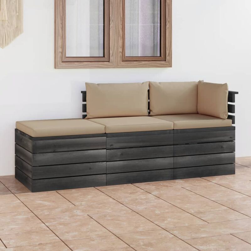

Muebles de jardín de palets 3 piezas cojines madera maciza pino