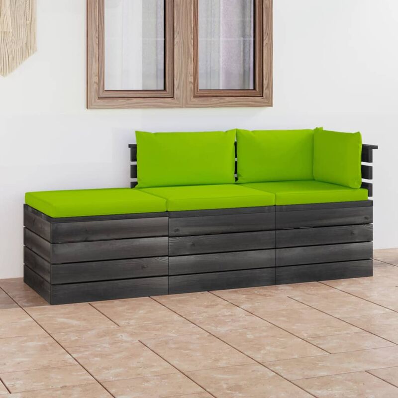 

Muebles de jardín de palets 3 piezas cojines madera maciza pino