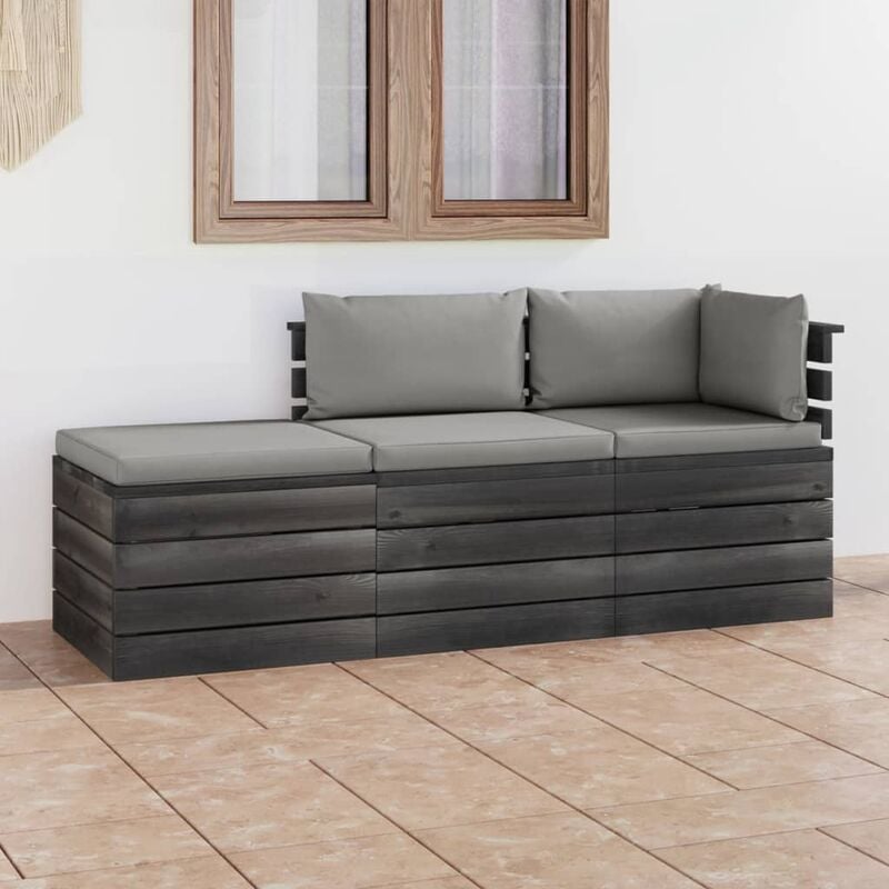 

Muebles de jardín de palets 3 piezas cojines madera maciza pino