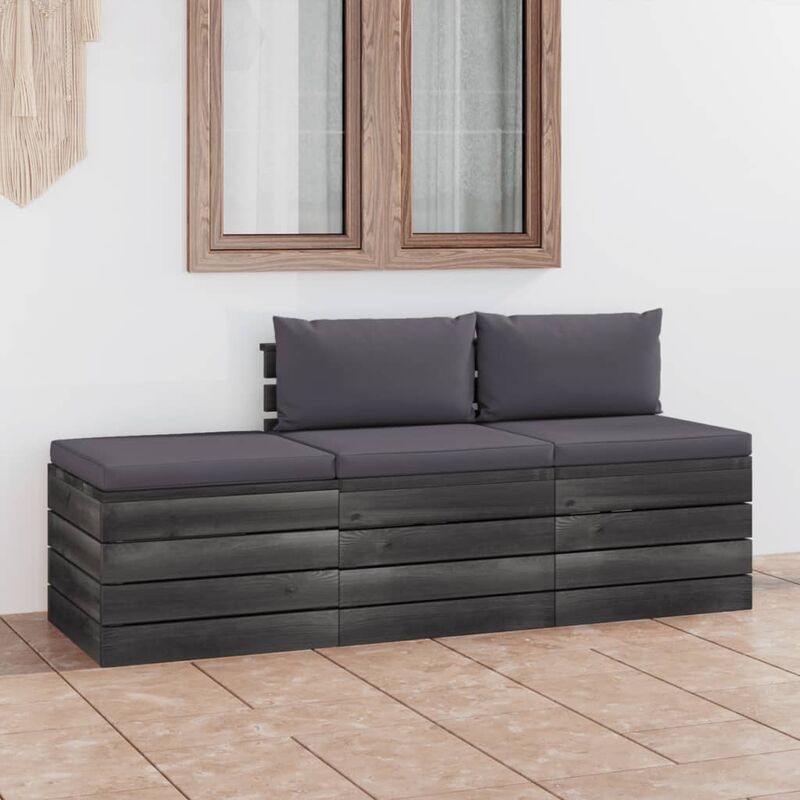 

Muebles de jardín de palets 3 piezas cojines madera maciza pino