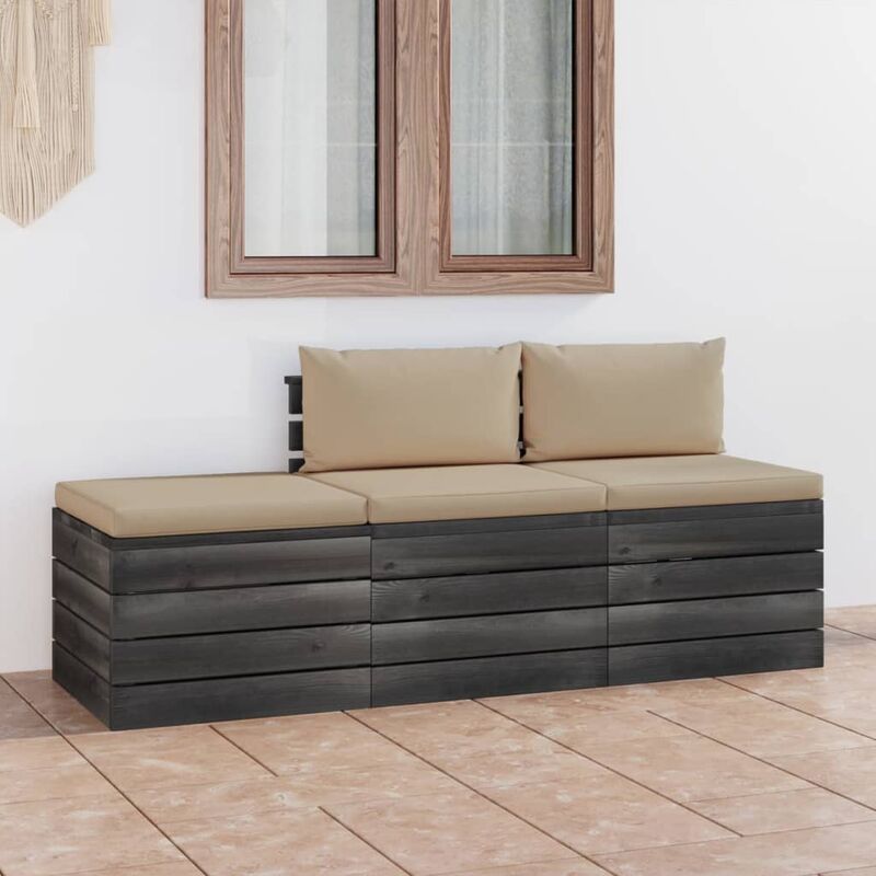 

Muebles de jardín de palets 3 piezas cojines madera maciza pino