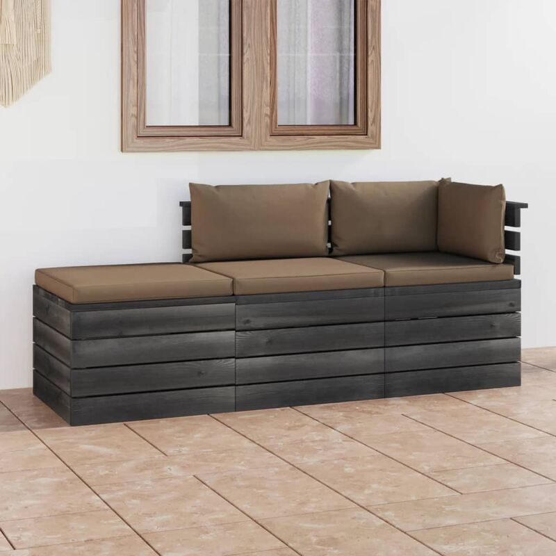 

Muebles de jardín de palets 3 piezas cojines madera maciza pino