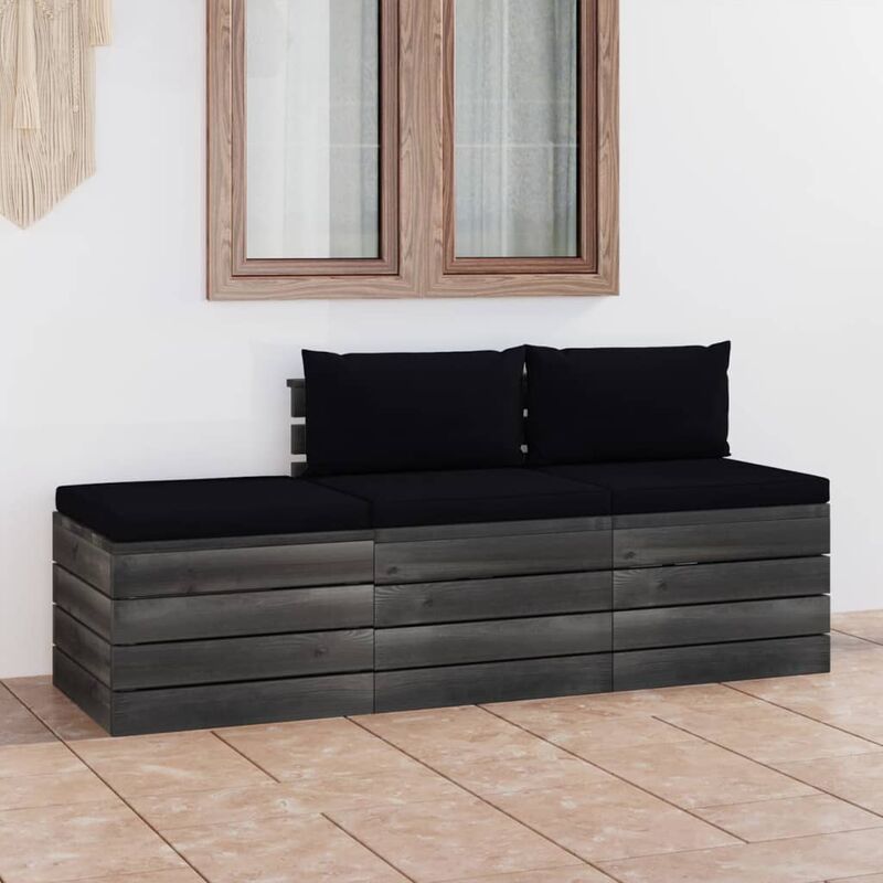 

Muebles de jardín de palets 3 piezas cojines madera maciza pino