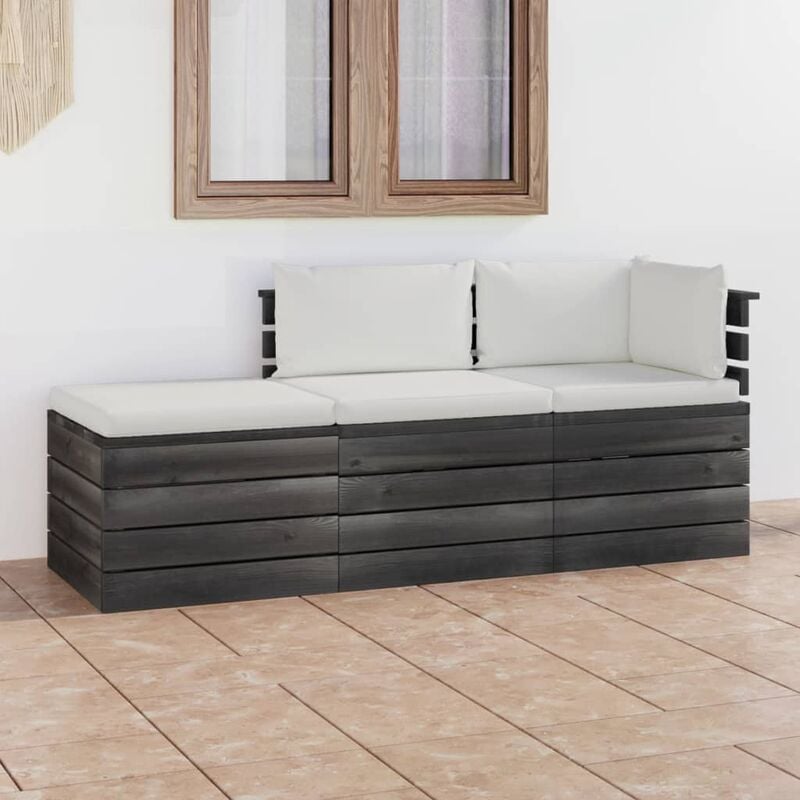 

Muebles de jardín de palets 3 piezas cojines madera maciza pino