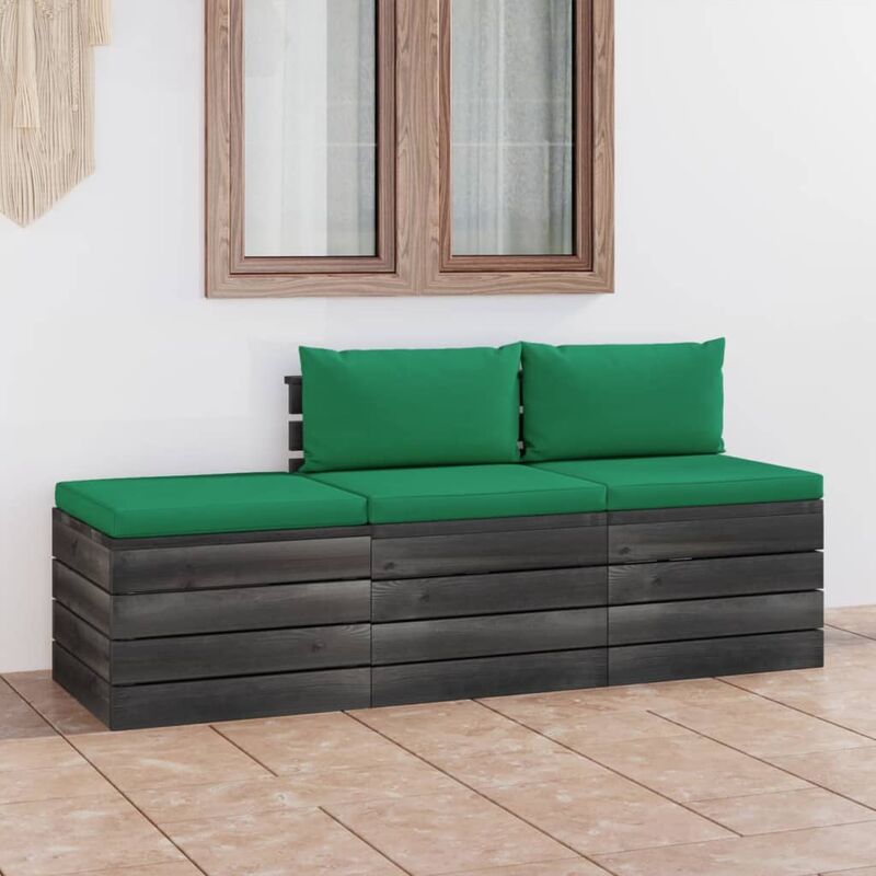 

Muebles de jardín de palets 3 piezas cojines madera maciza pino