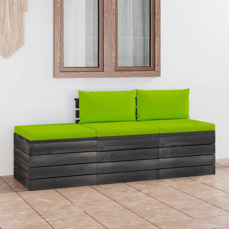 

Muebles de jardín de palets 3 piezas cojines madera maciza pino