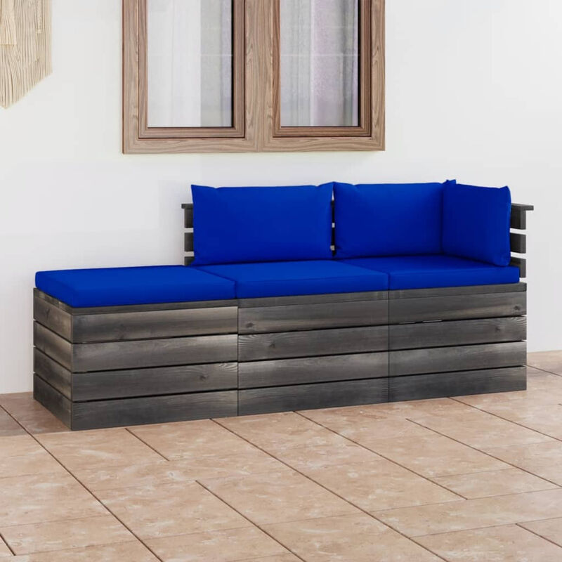 

Muebles de jardin de palets 3 piezas cojines madera maciza pino