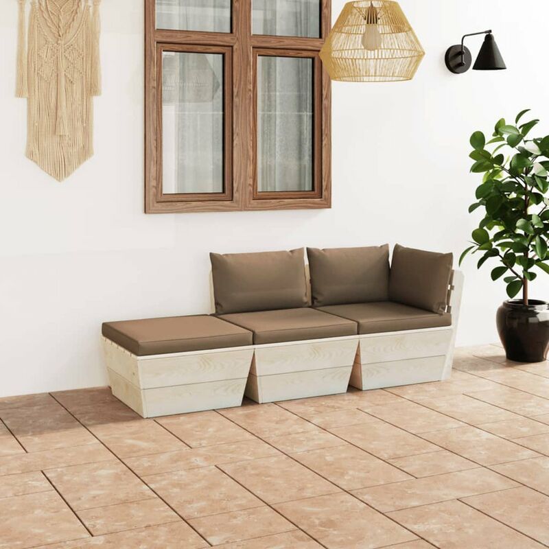 

Happyshopping - Muebles de jardin de palets 3 pzas y cojines madera de abeto