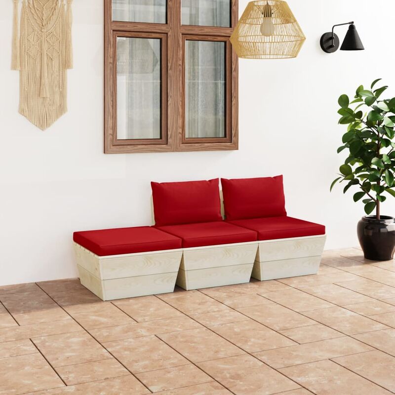 

Muebles de jardín de palets 3 pzas y cojines madera de abeto