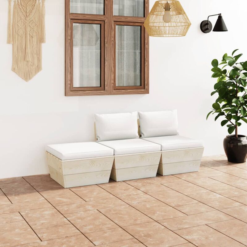 

Muebles de jardín de palets 3 pzas y cojines madera de abeto