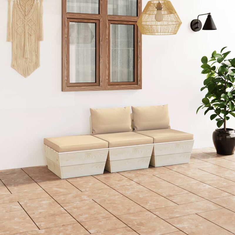

Muebles de jardín de palets 3 pzas y cojines madera de abeto